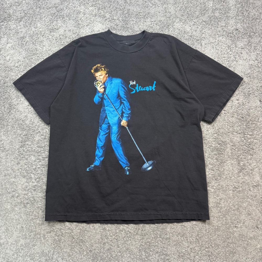 Vintage Rod Stewart All Rod All Night Tour T-Shirt Black XL Rock Concert Tee